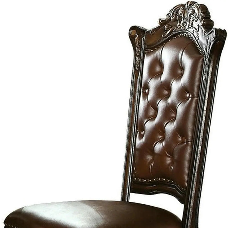 Set of Two Dark Brown and Mahogany Tufted Faux Leather Dining Side Chairs Homeroots Kitchen & Dining