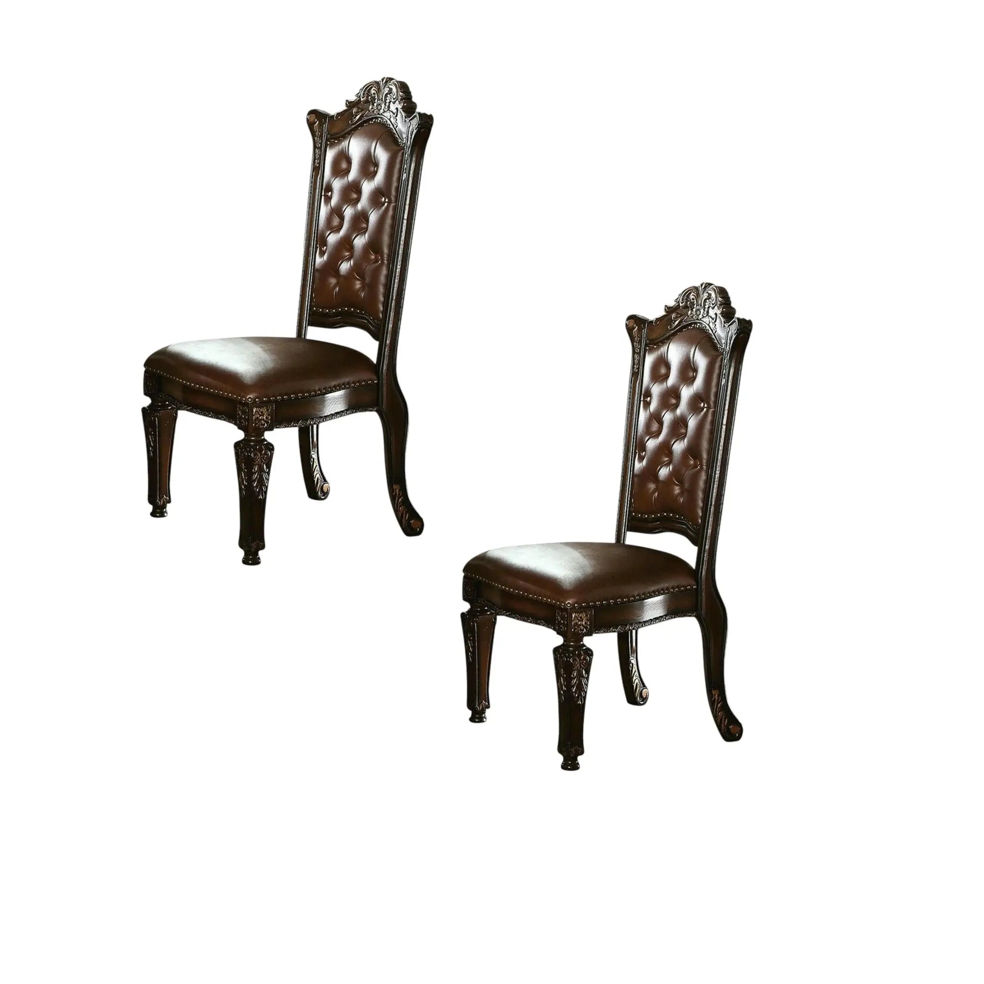 Set of Two Dark Brown and Mahogany Tufted Faux Leather Dining Side Chairs Homeroots Kitchen & Dining
