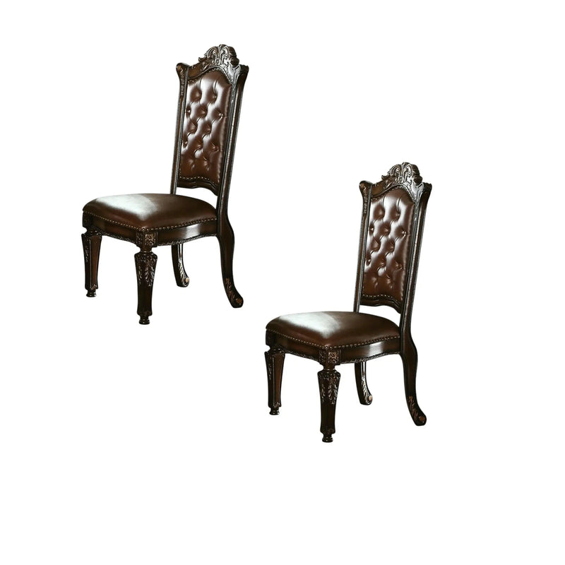 Set of Two Dark Brown and Mahogany Tufted Faux Leather Dining Side Chairs Homeroots Kitchen & Dining