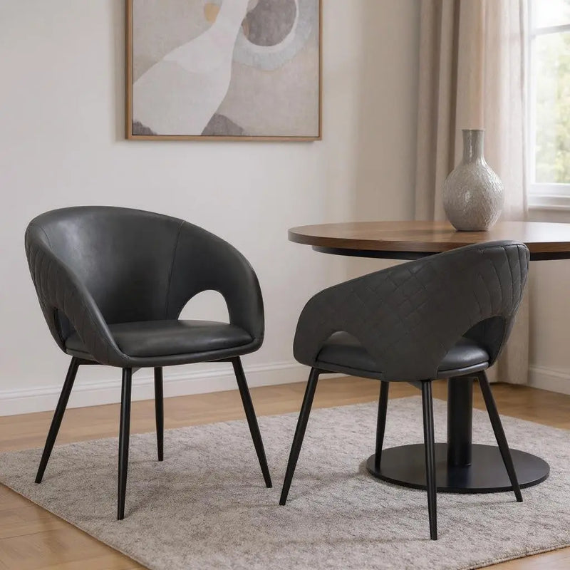 Set of Two Dark Gray Faux Leather Dining Arm Chairs Homeroots Kitchen & Dining