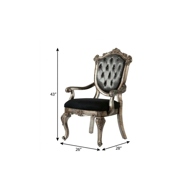 Set of Two Dark Gray and Platinum Tufted Fabric Open Back Dining Arm Chairs Homeroots Kitchen & Dining
