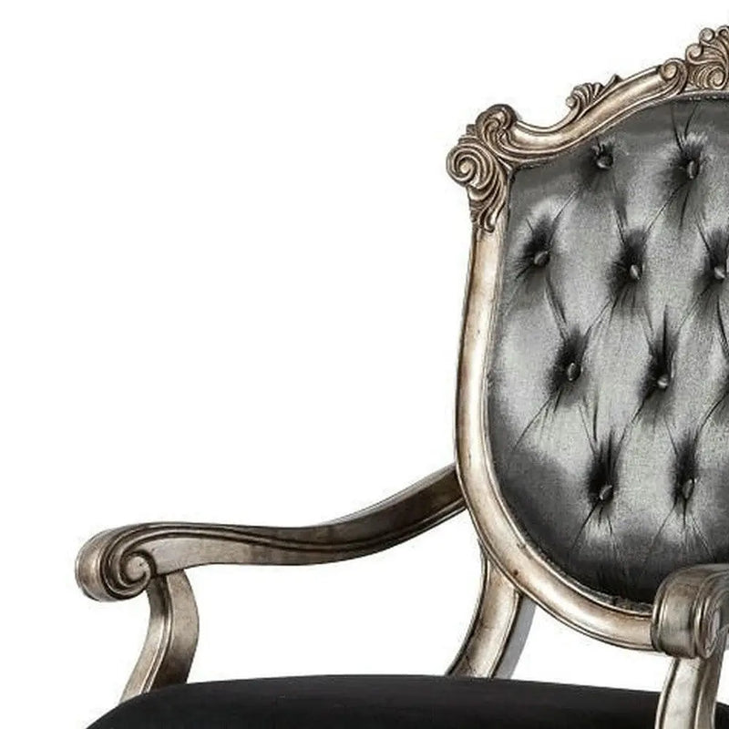Set of Two Dark Gray and Platinum Tufted Fabric Open Back Dining Arm Chairs Homeroots Kitchen & Dining