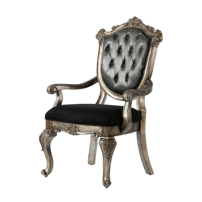 Set of Two Dark Gray and Platinum Tufted Fabric Open Back Dining Arm Chairs Homeroots Kitchen & Dining
