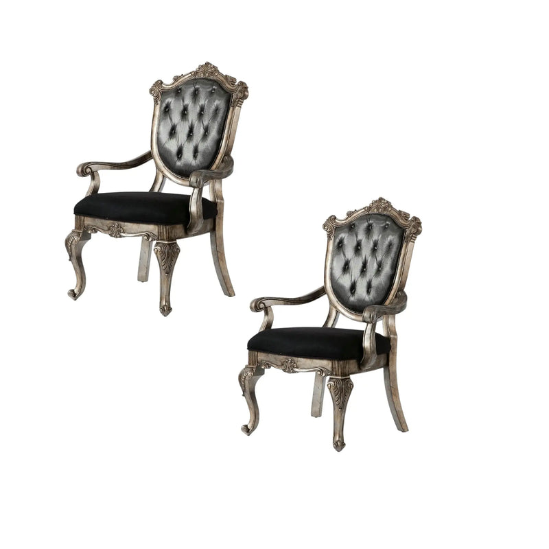 Set of Two Dark Gray and Platinum Tufted Fabric Open Back Dining Arm Chairs Homeroots Kitchen & Dining