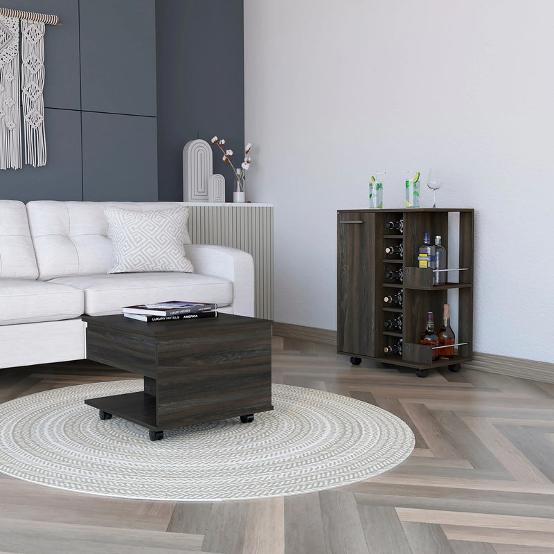 Set of Two Espresso and Black Wood Wheel Furniture Set Homeroots Living Room