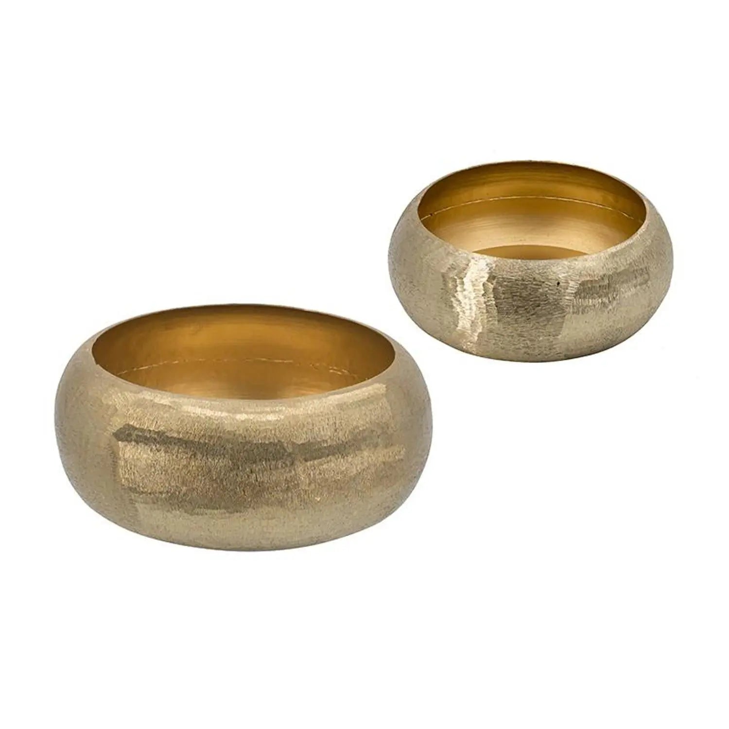 Set of Two Gold Aluminum Hammered Round Centerpiece Bowls Homeroots Kitchen & Dining