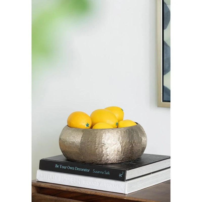 Set of Two Gold Aluminum Hammered Round Centerpiece Bowls Homeroots Kitchen & Dining