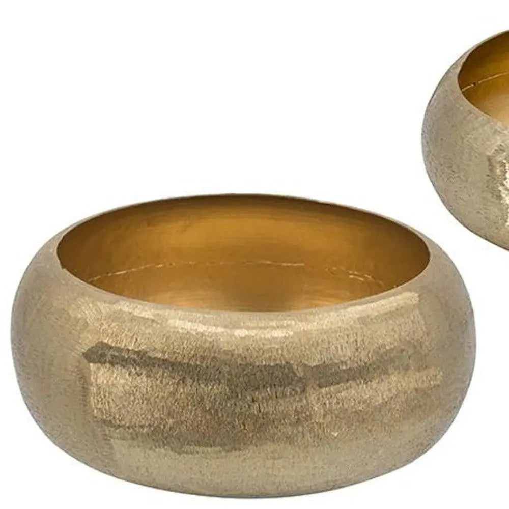 Set of Two Gold Aluminum Hammered Round Centerpiece Bowls Homeroots Kitchen & Dining