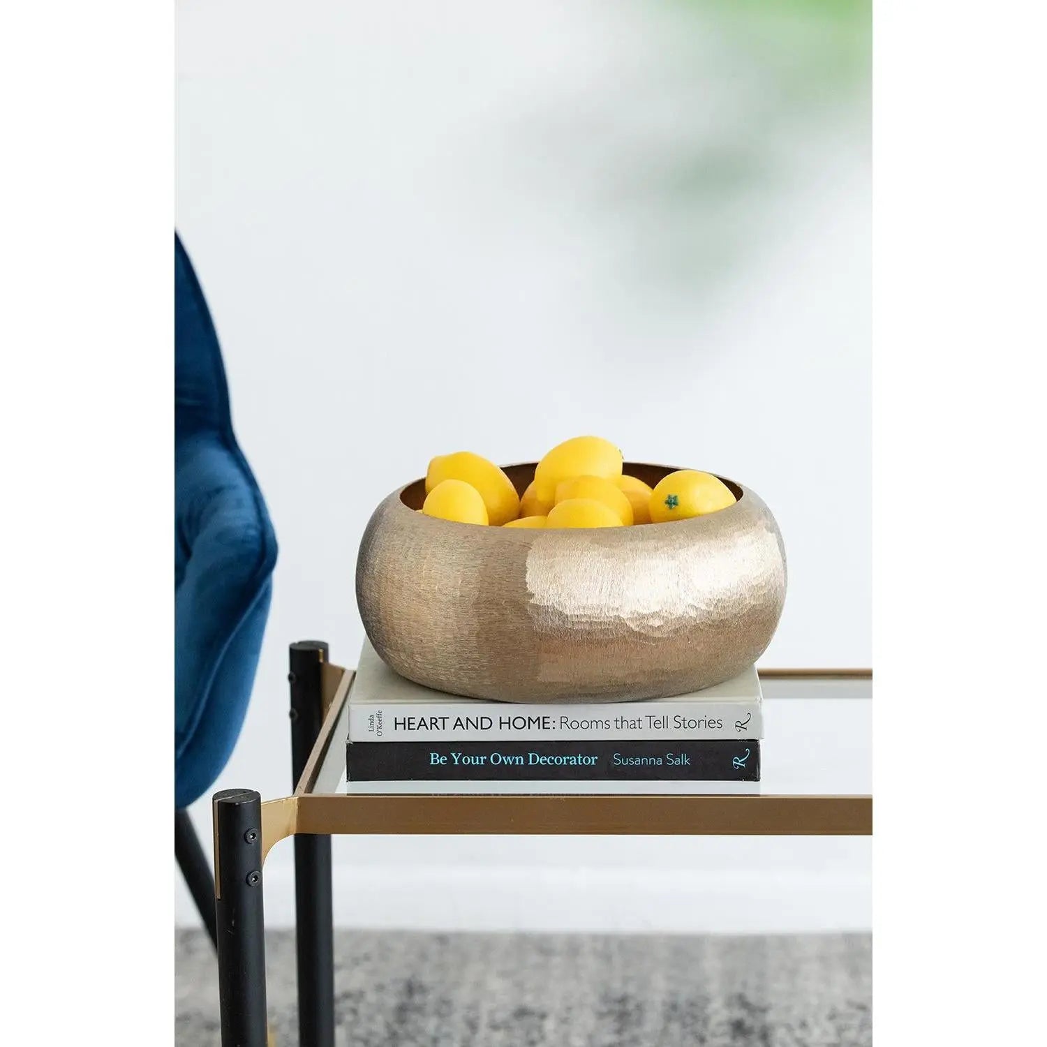 Set of Two Gold Aluminum Hammered Round Centerpiece Bowls Homeroots Kitchen & Dining