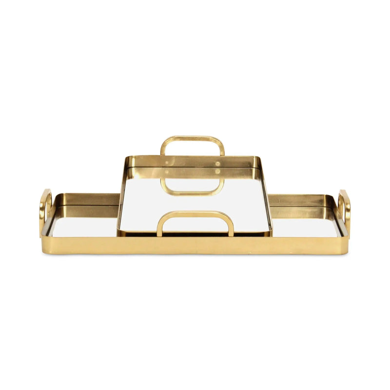 Set of Two Gold And Mirrored Glass Handmade Serving Trays Homeroots Kitchen & Dining