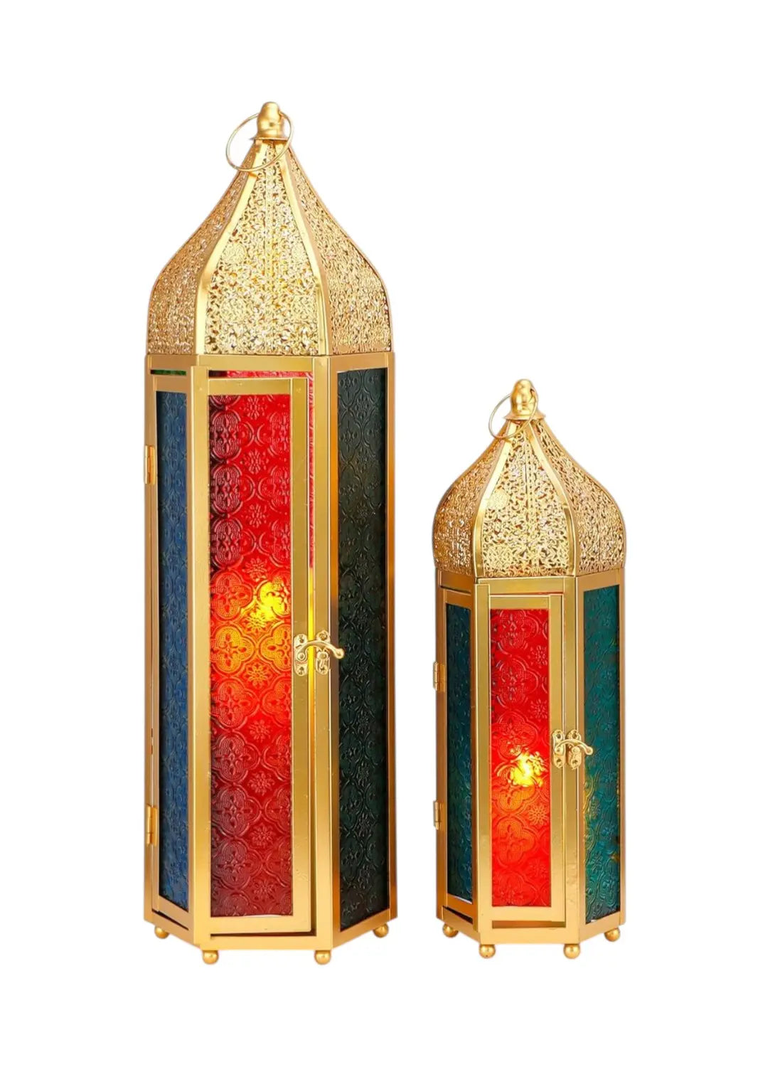Set of Two Gold Distressed Glass Tabletop Lantern Candle Holders Homeroots Home Decor