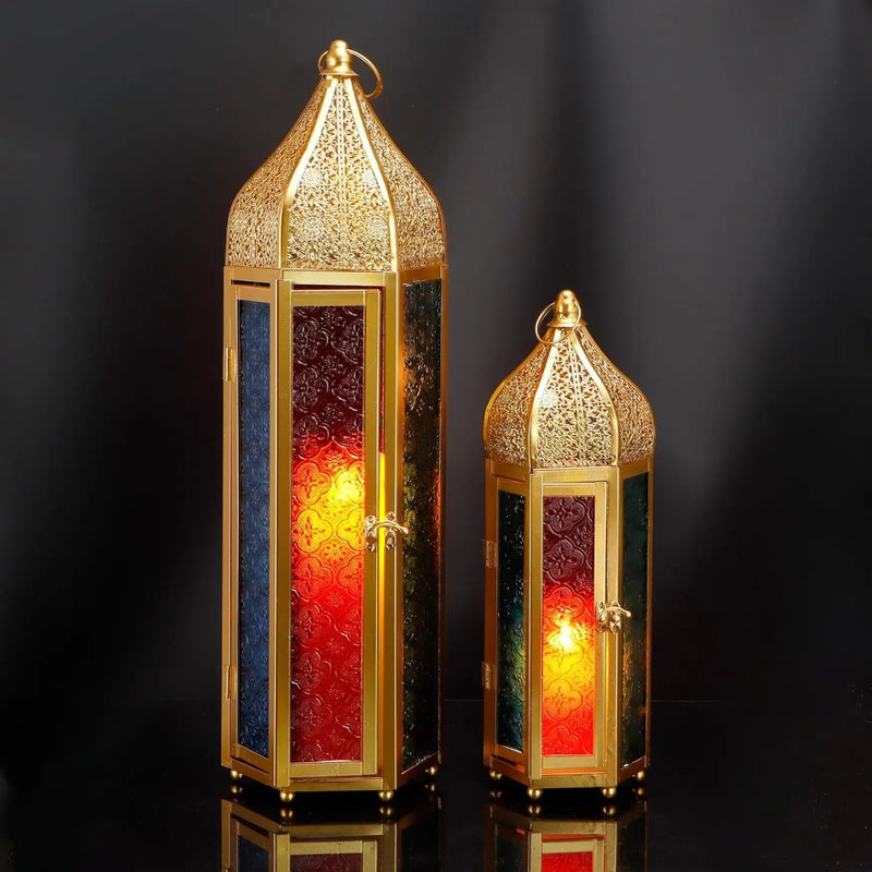Set of Two Gold Distressed Glass Tabletop Lantern Candle Holders Homeroots Home Decor