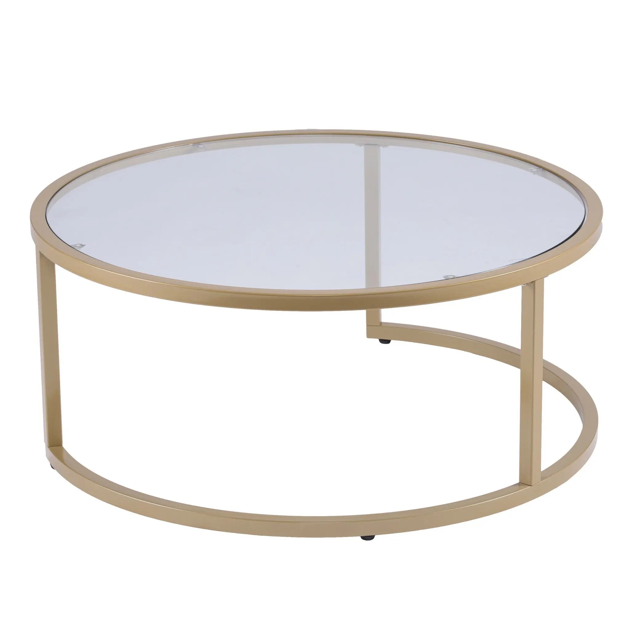Set of Two Gold Glass Round Nested Coffee Tables Homeroots Living Room