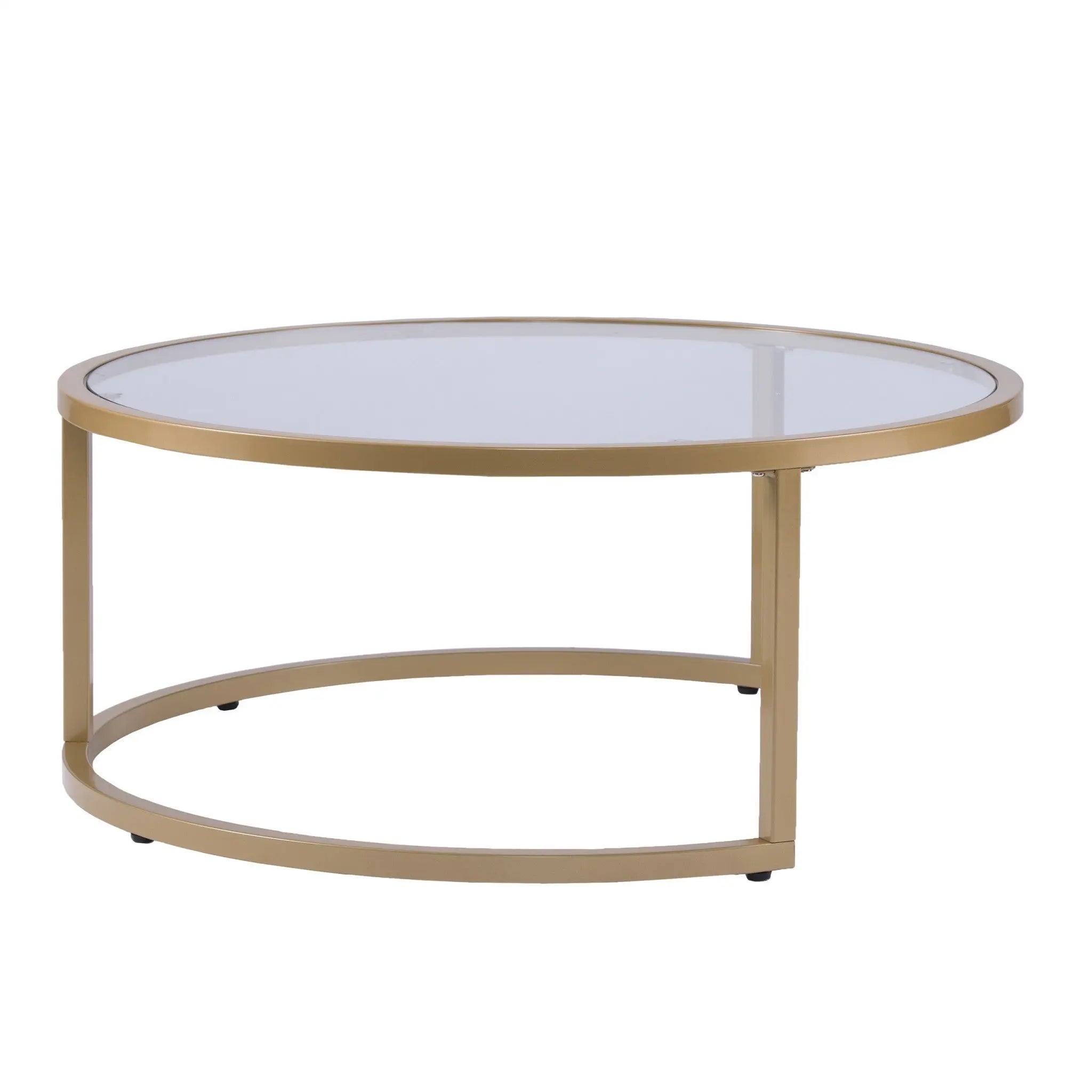 Set of Two Gold Glass Round Nested Coffee Tables Homeroots Living Room