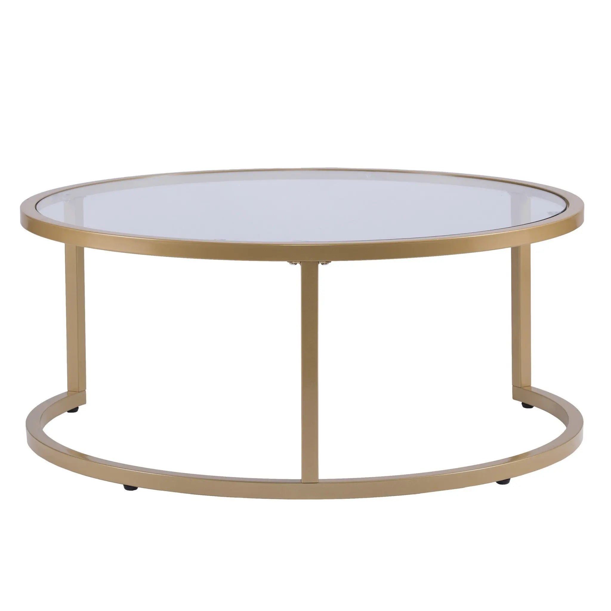 Set of Two Gold Glass Round Nested Coffee Tables Homeroots Living Room
