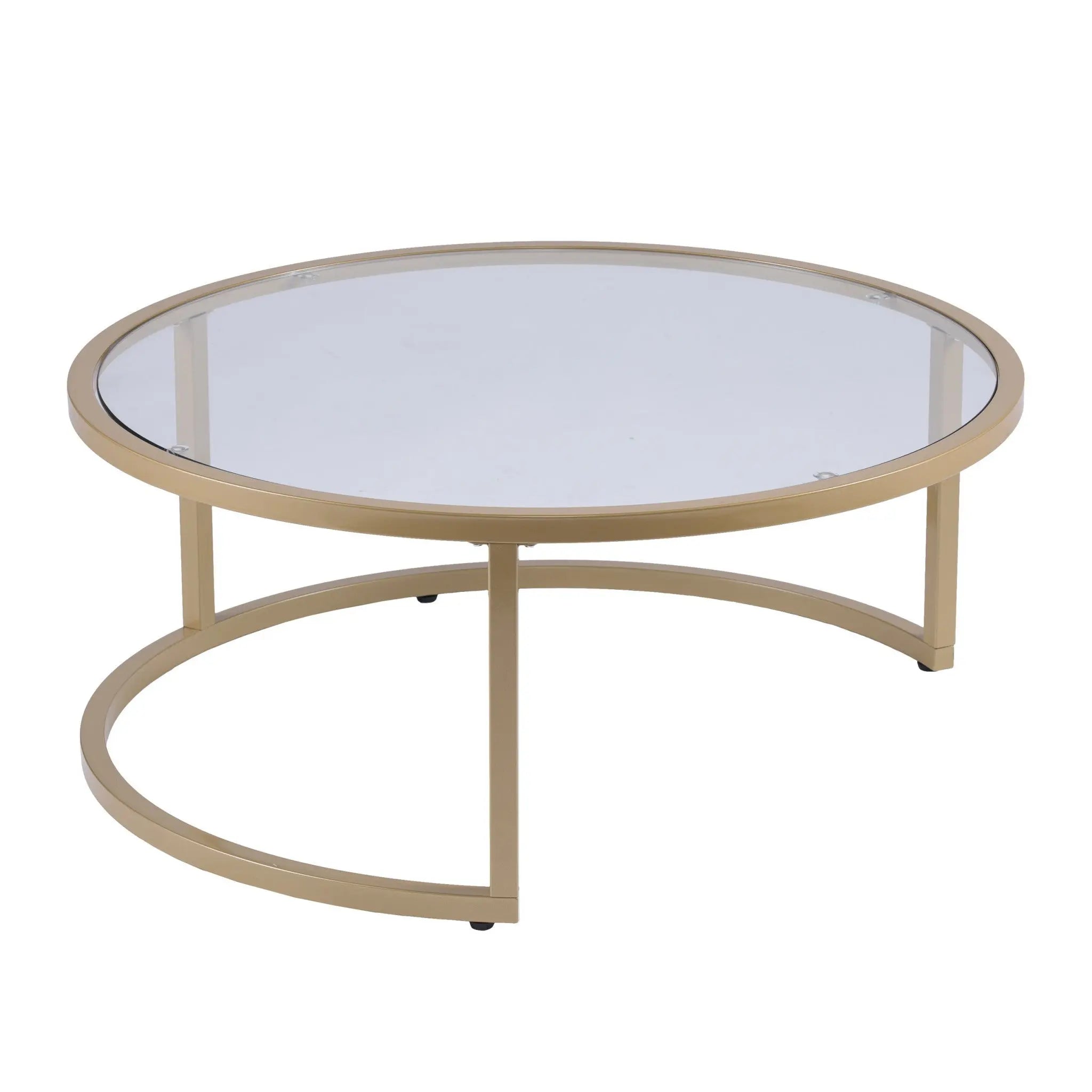Set of Two Gold Glass Round Nested Coffee Tables Homeroots Living Room