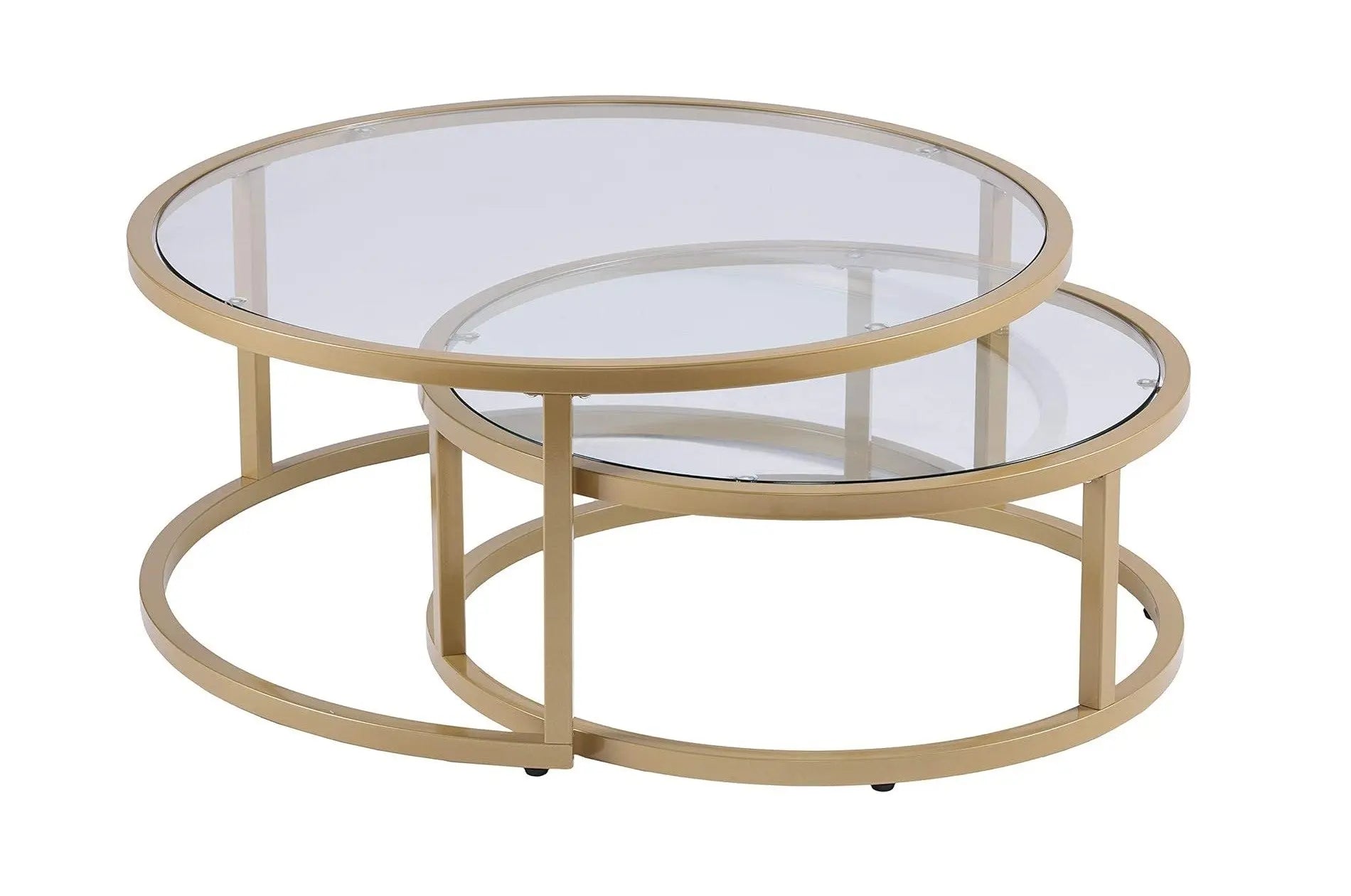 Set of Two Gold Glass Round Nested Coffee Tables Homeroots Living Room