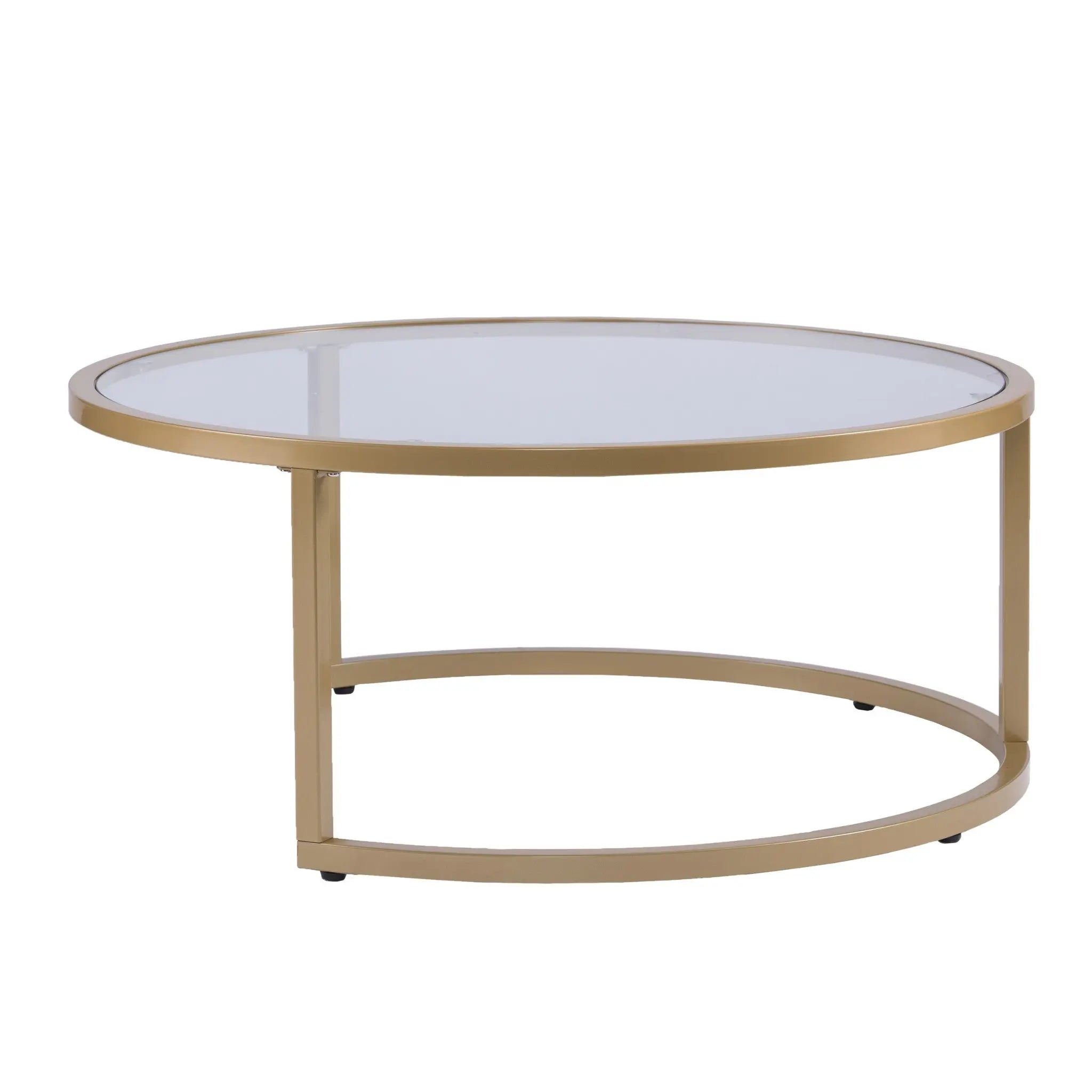 Set of Two Gold Glass Round Nested Coffee Tables Homeroots Living Room