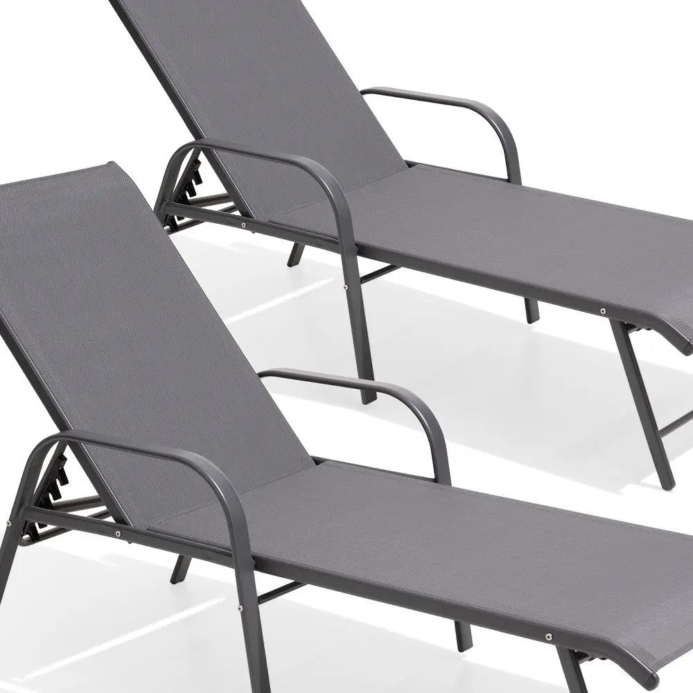 Set of Two Gray Aluminum Six Position Adjustable Outdoor Stacking Chaise Lounges Homeroots Outdoor
