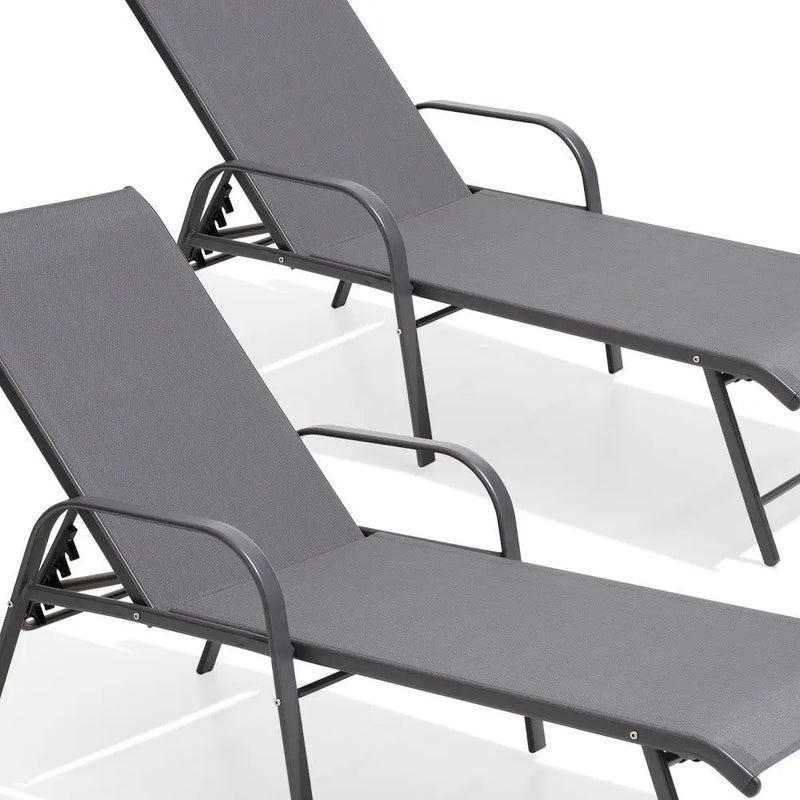 Set of Two Gray Aluminum Six Position Adjustable Outdoor Stacking Chaise Lounges Homeroots Outdoor
