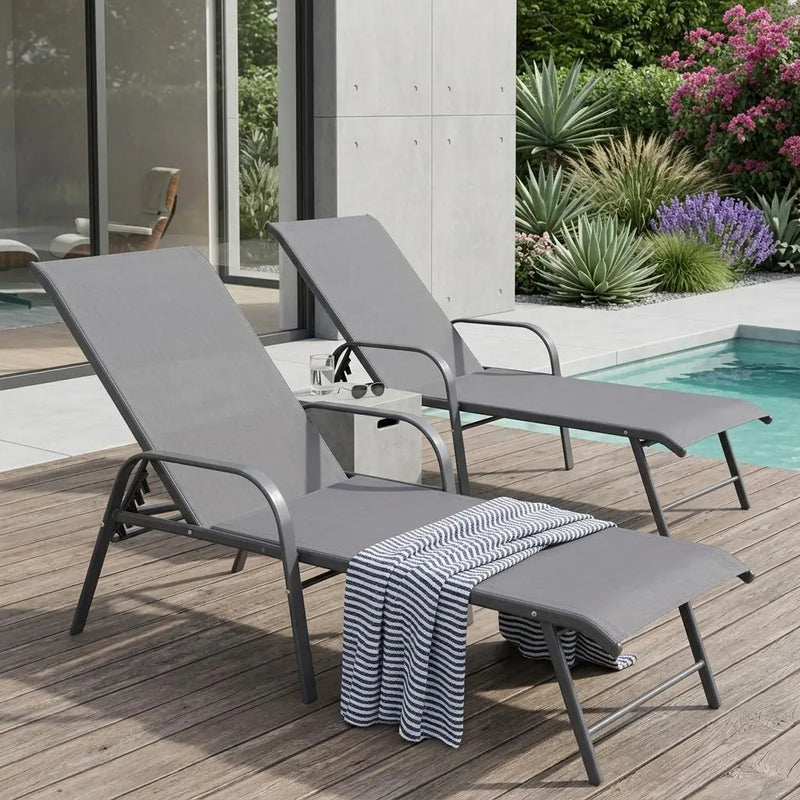 Set of Two Gray Aluminum Six Position Adjustable Outdoor Stacking Chaise Lounges Homeroots Outdoor