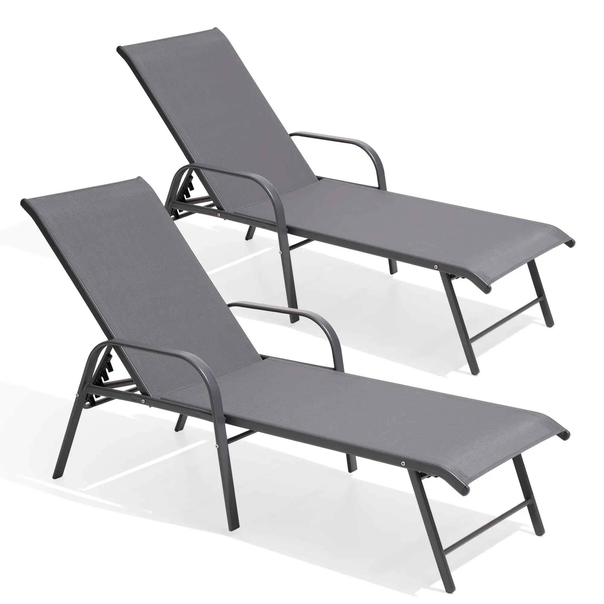 Set of Two Gray Aluminum Six Position Adjustable Outdoor Stacking Chaise Lounges Homeroots Outdoor