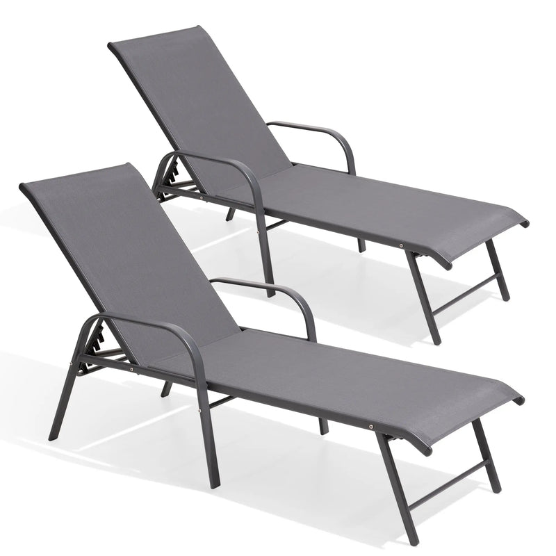 Set of Two Gray Aluminum Six Position Adjustable Outdoor Stacking Chaise Lounges Homeroots Outdoor