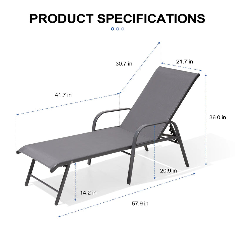 Set of Two Gray Aluminum Six Position Adjustable Outdoor Stacking Chaise Lounges Homeroots Outdoor