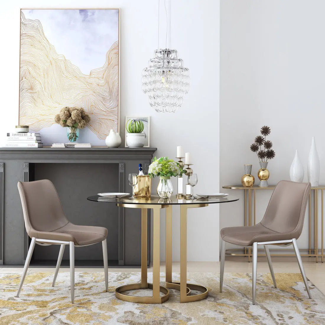 Set of Two Gray And Silver Upholstered Faux Leather Dining Side Chairs Homeroots Kitchen & Dining