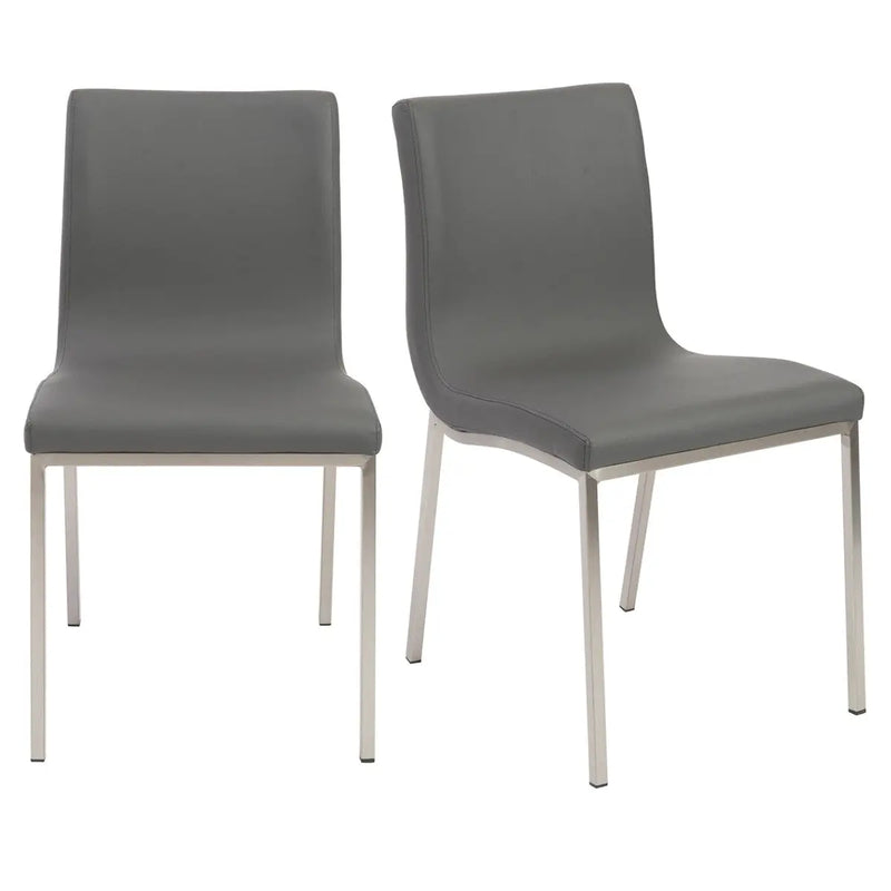 Set of Two Gray And Silver Upholstered Leather Dining Side Chairs Homeroots Kitchen & Dining