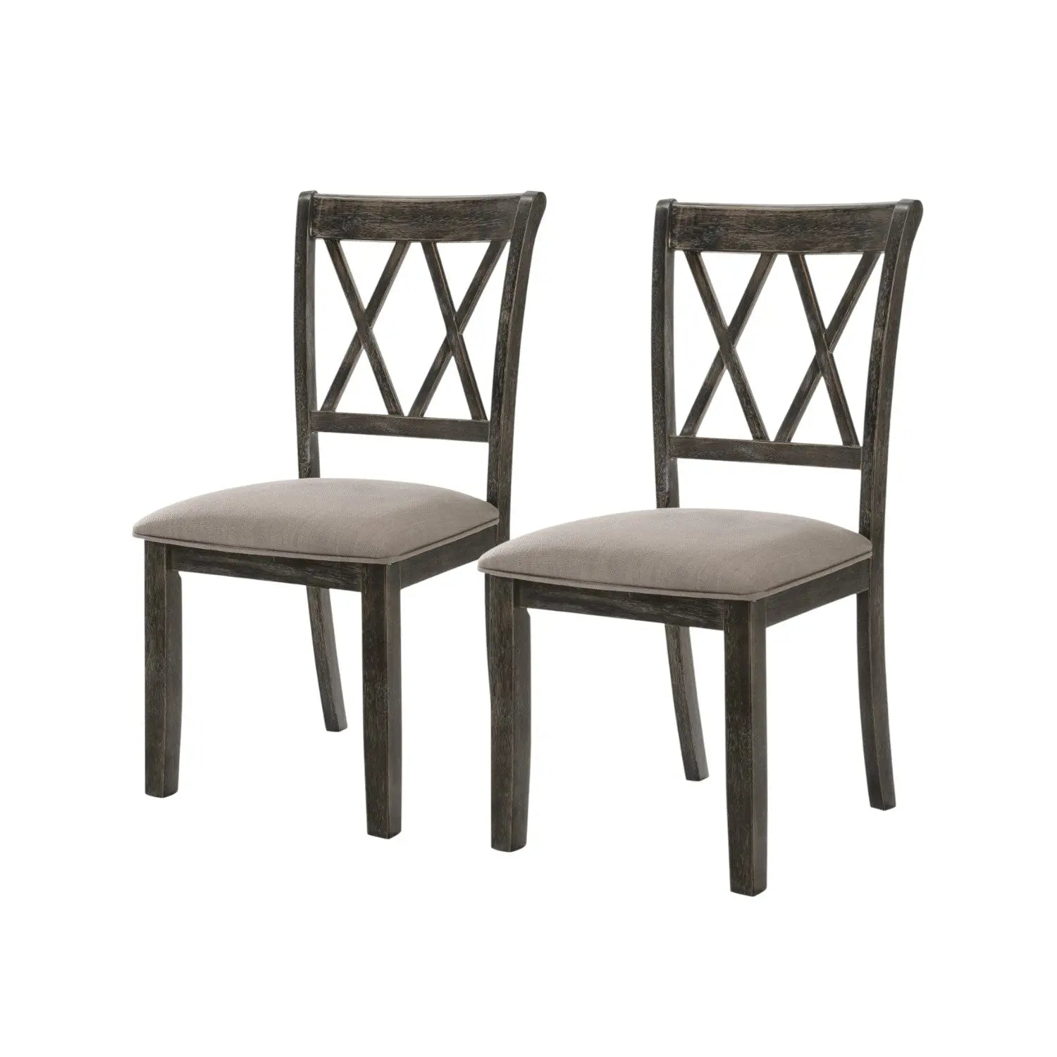 Set of Two Gray Fabric Cross Back Dining Side Chairs Homeroots Kitchen & Dining