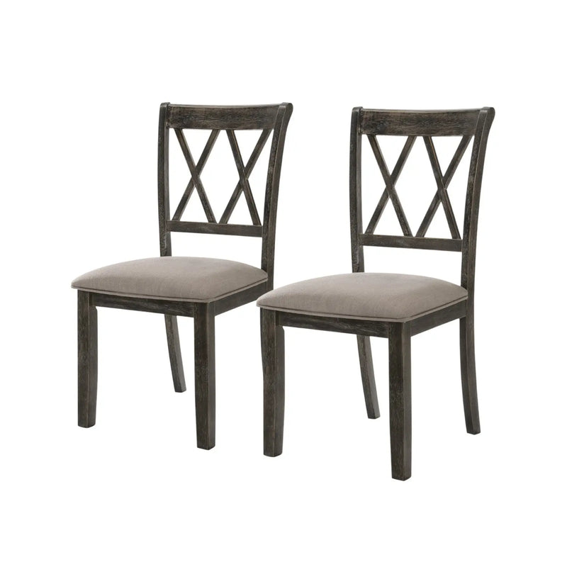 Set of Two Gray Fabric Cross Back Dining Side Chairs Homeroots Kitchen & Dining