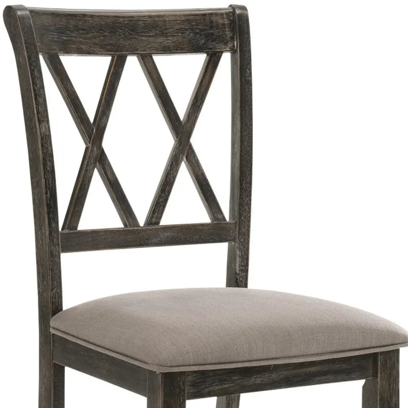 Set of Two Gray Fabric Cross Back Dining Side Chairs Homeroots Kitchen & Dining