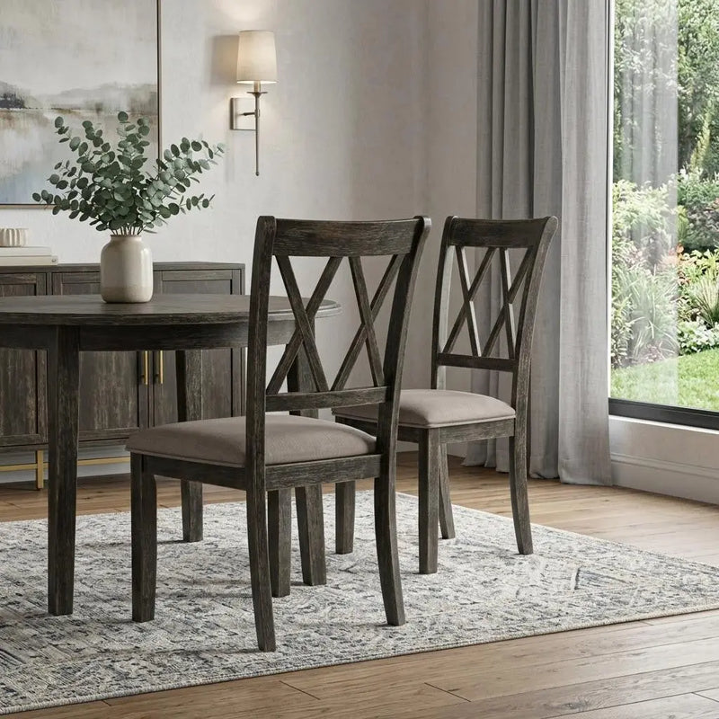 Set of Two Gray Fabric Cross Back Dining Side Chairs Homeroots Kitchen & Dining