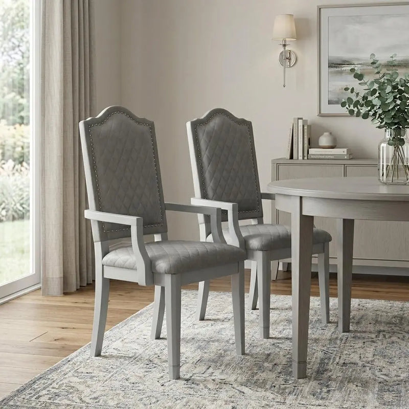Set of Two Gray Fabric Dining Arm Chairs Homeroots Kitchen & Dining