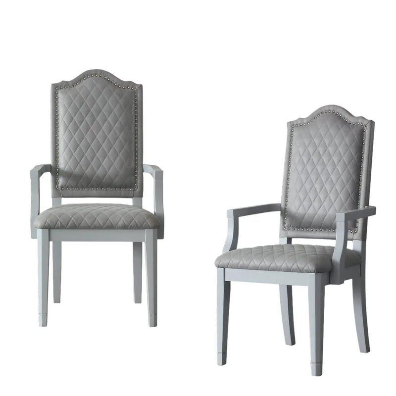 Set of Two Gray Fabric Dining Arm Chairs Homeroots Kitchen & Dining