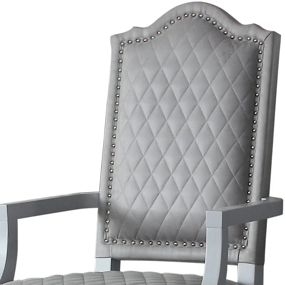 Set of Two Gray Fabric Dining Arm Chairs Homeroots Kitchen & Dining