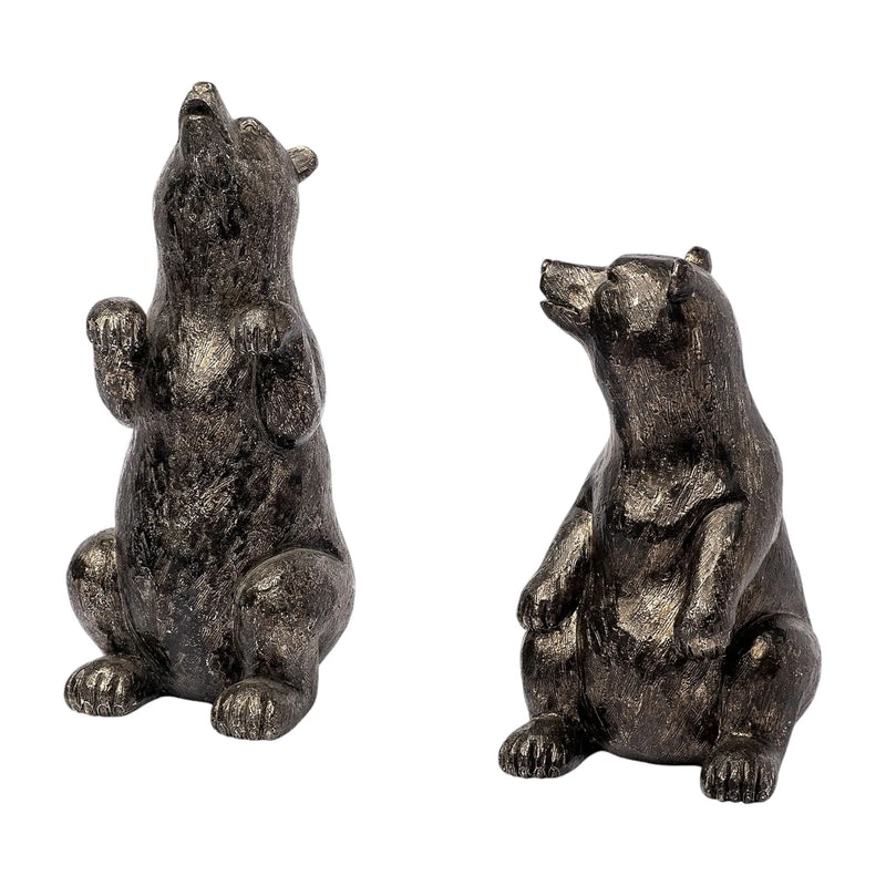 Set of Two Gray Resin Bear Decorative Bookends Homeroots Home Decor