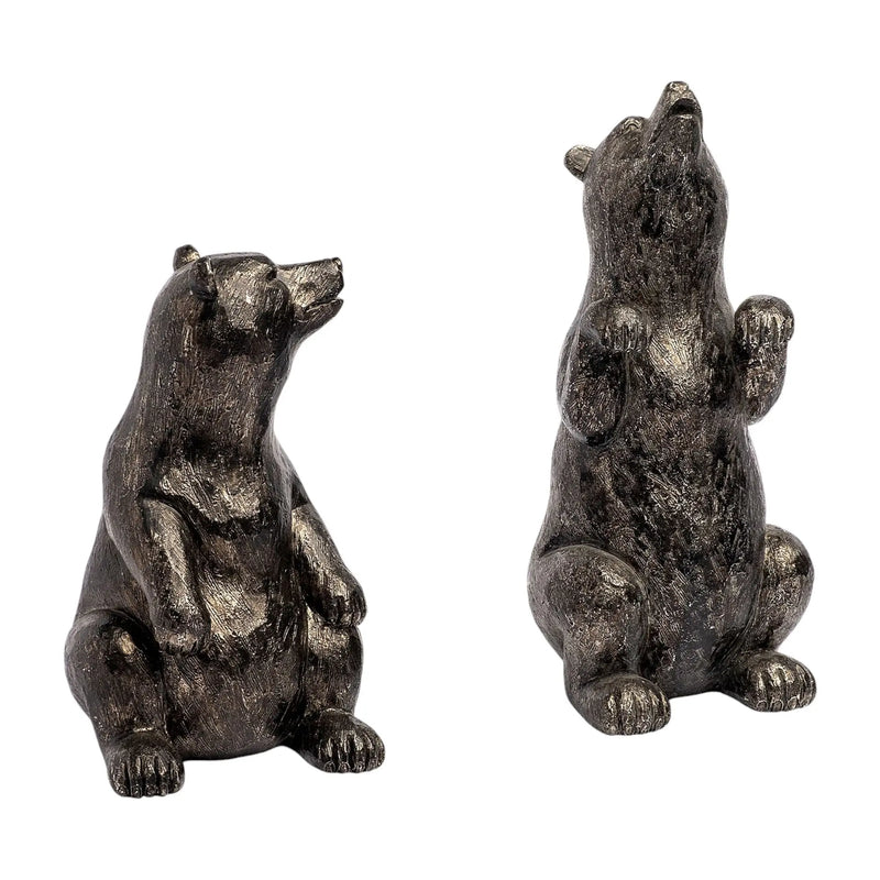 Set of Two Gray Resin Bear Decorative Bookends Homeroots Home Decor
