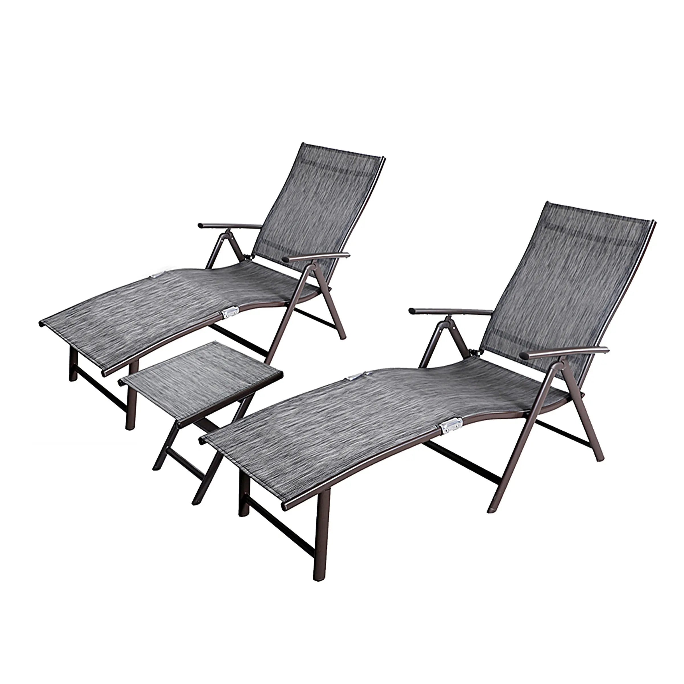 Set of Two Gray Steel Five Position Adjustable Outdoor Stacking Chaise Lounges Homeroots Outdoor