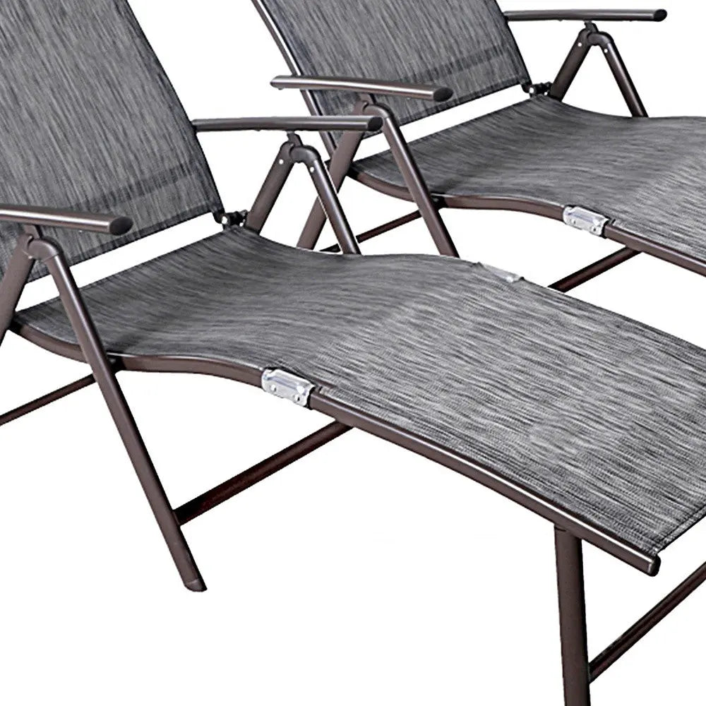 Set of Two Gray Steel Six Position Adjustable Outdoor Chaise Lounges Homeroots Outdoor
