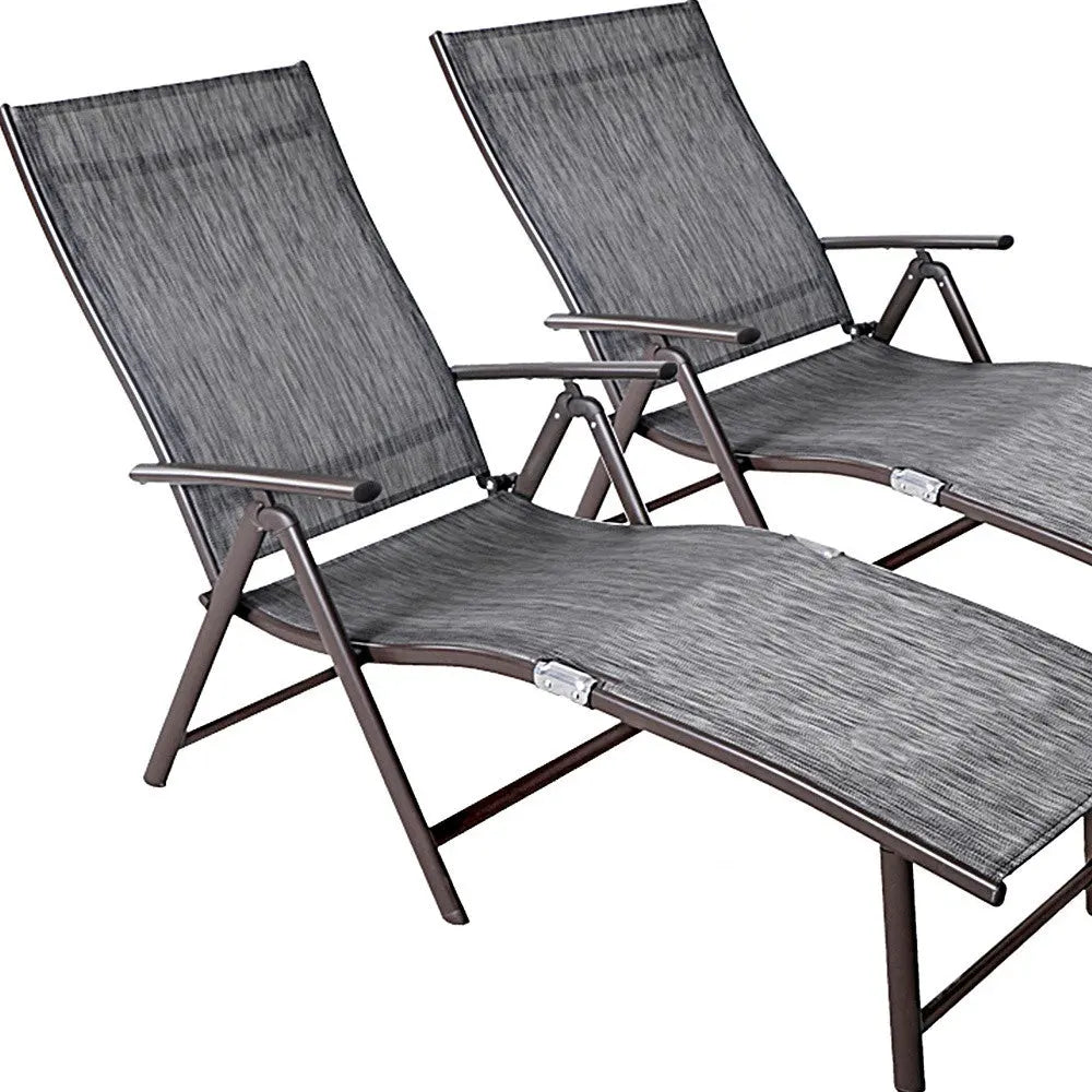 Set of Two Gray Steel Six Position Adjustable Outdoor Chaise Lounges Homeroots Outdoor