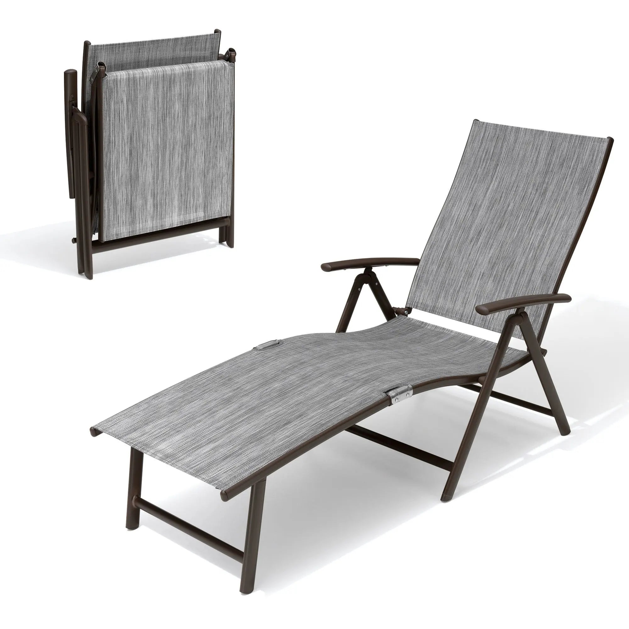 Set of Two Gray Steel Six Position Adjustable Outdoor Chaise Lounges Homeroots Outdoor