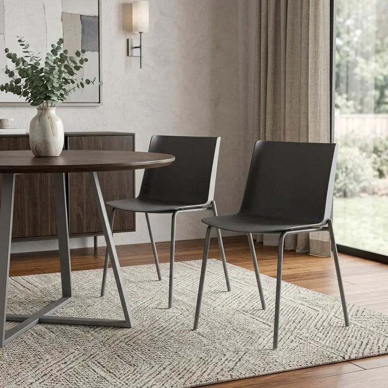 Set of Two Gray Steel and Heavy Duty Plastic Dining Side Chairs Homeroots Kitchen & Dining