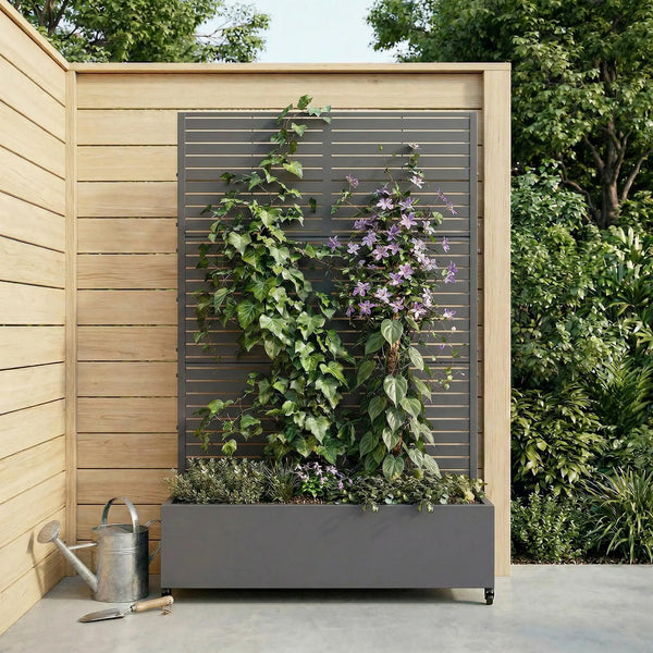 Set of Two Gray Striped Galvanized Metal Rectangular Planter Box Homeroots Outdoor