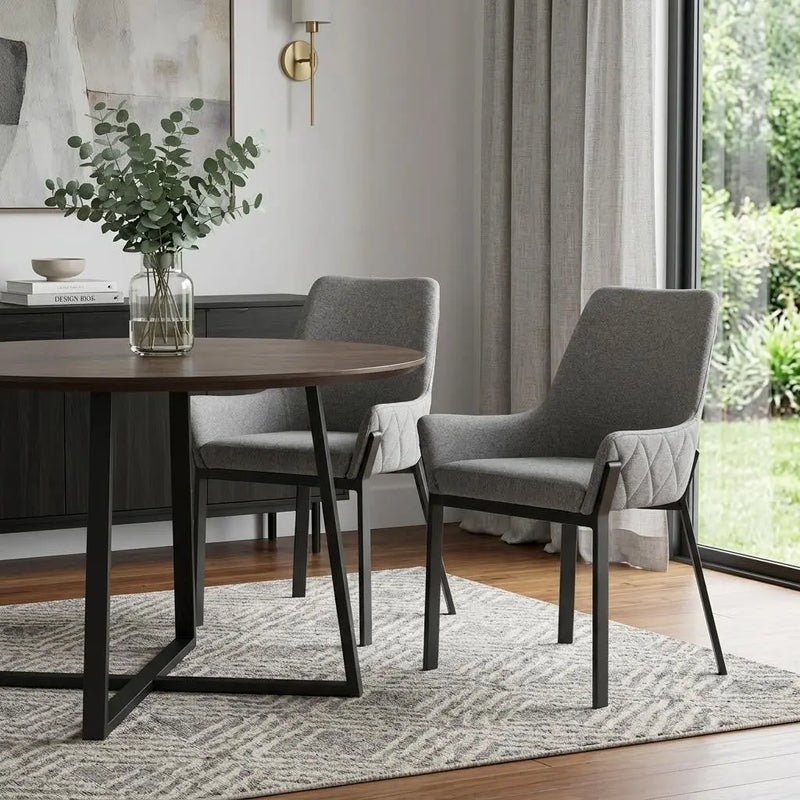 Set of Two Gray Upholstery Dining Arm Chairs Homeroots Kitchen & Dining