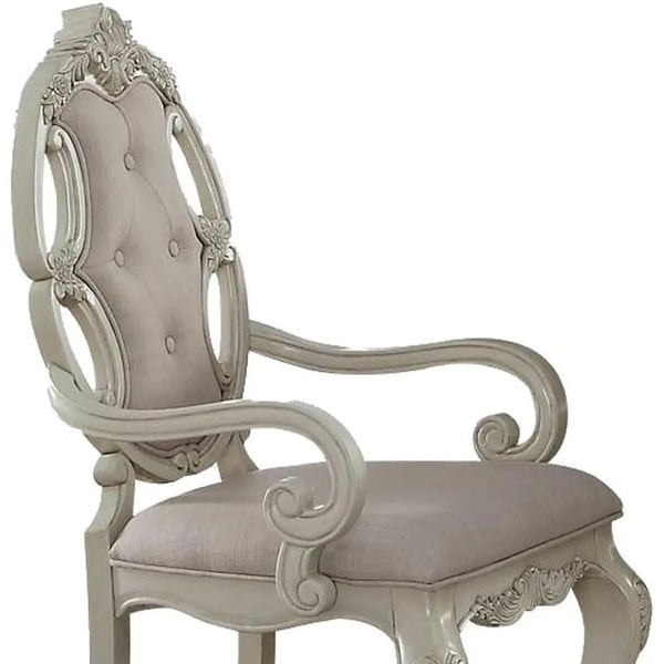 Set of Two Gray and Antiqued White Tufted Fabric Dining Arm Chairs Homeroots Kitchen & Dining