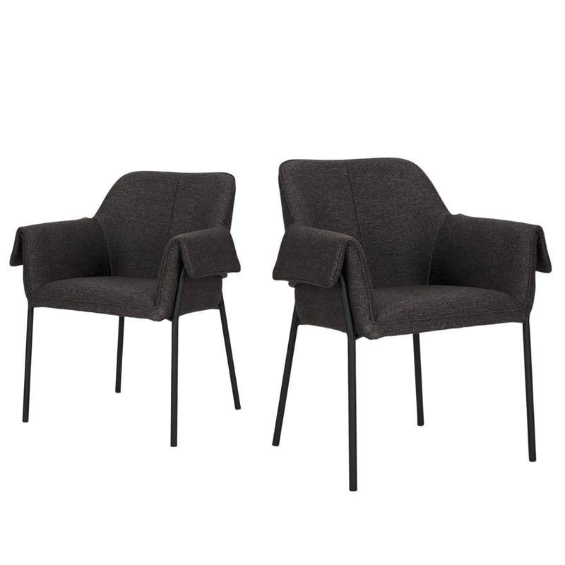 Set of Two Gray and Black Fabric Dining Arm Chairs Homeroots Kitchen & Dining