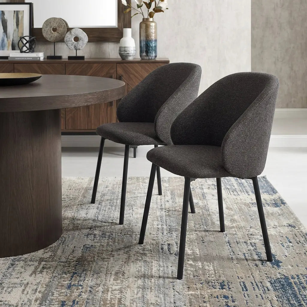 Set of Two Gray and Black Fabric Dining Side Chairs Homeroots Kitchen & Dining