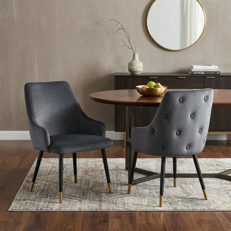 Set of Two Gray and Black Fabric Dining Side Chairs Homeroots Kitchen & Dining